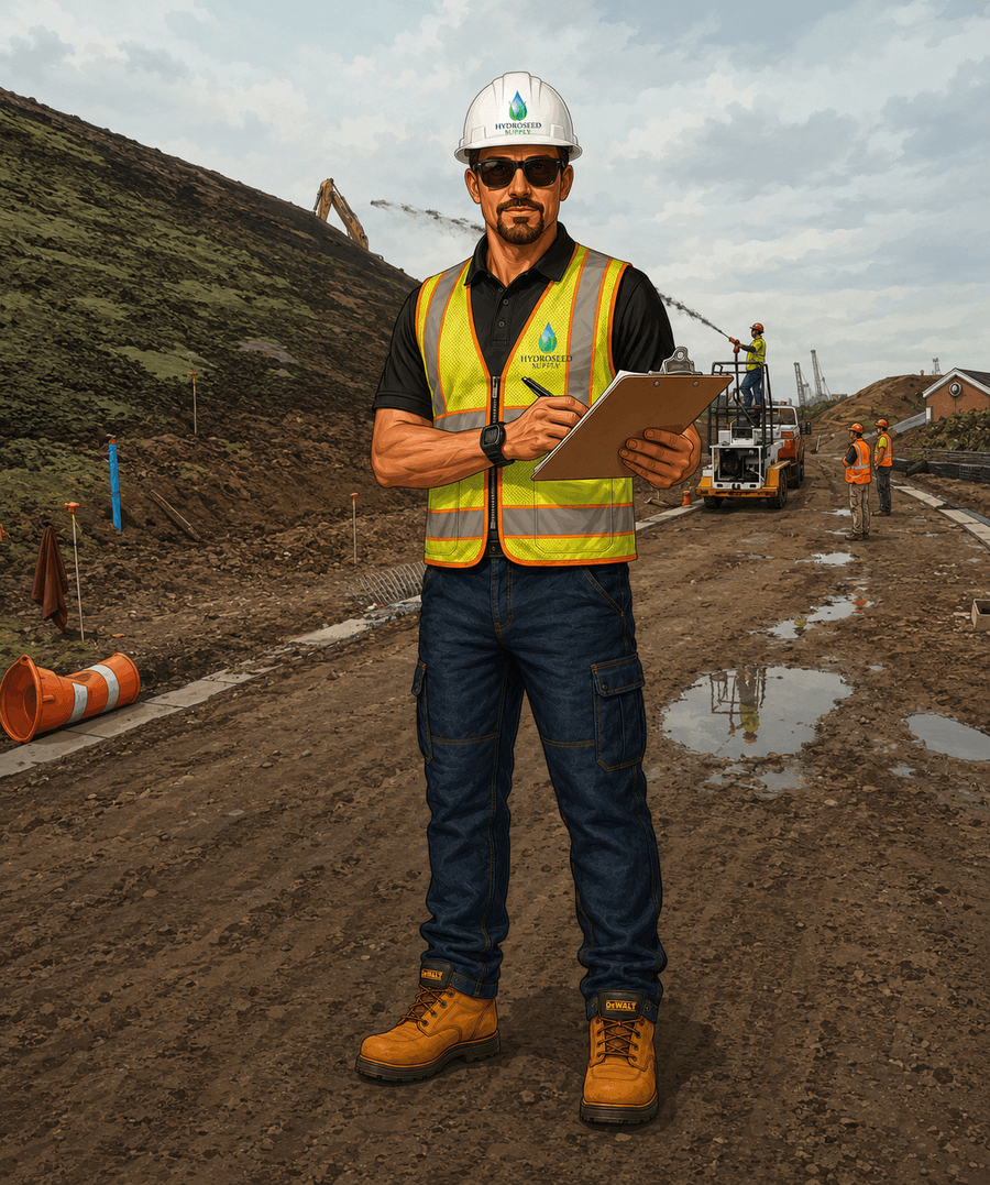 Doug reviewing a clipboard — iHydroseed is built around real field data